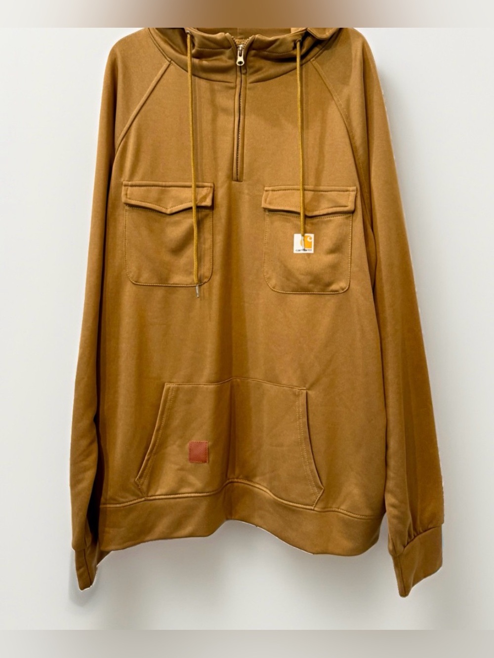 Carhartt Men's XL Brown Pullover Hoodie Fleece 1/4 Zip Pockets Polyester